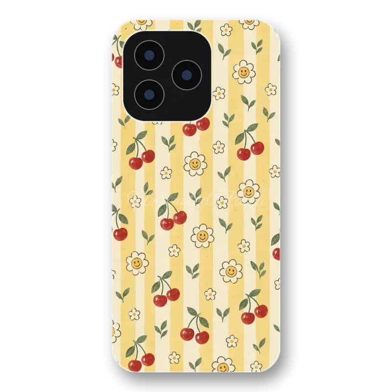 Retro Kiraz Deseni Şeffaf Telefon Kılıfı